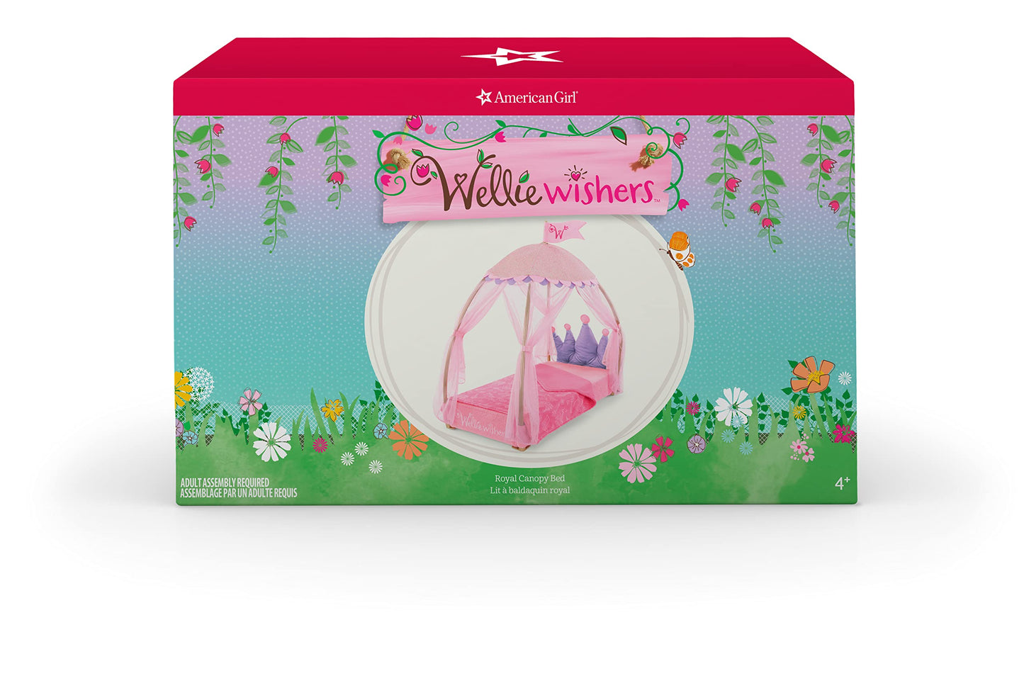 American Girl Welliewishers 14.5-Inch Doll Royal Canopy Bed Playset With Mesh Drapes, Flag, And Blanket, For Ages 4+