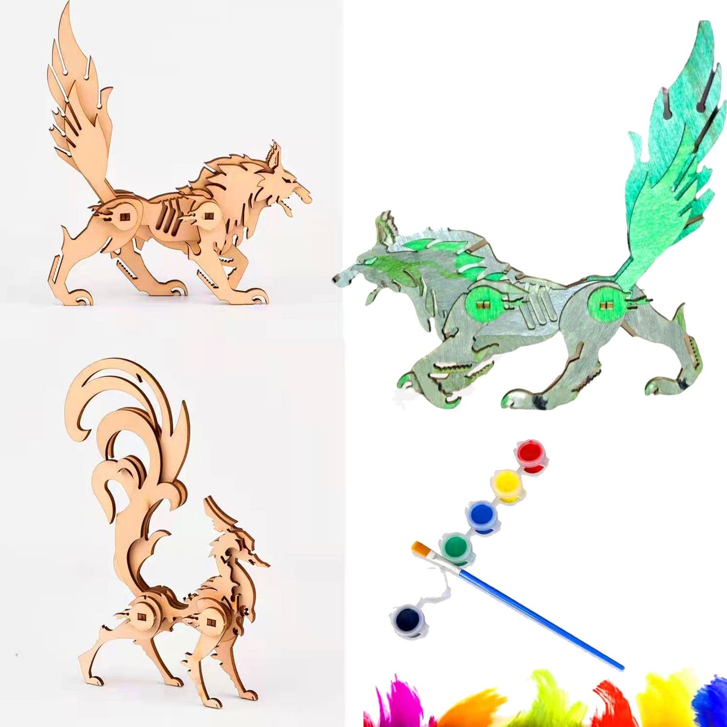 (5pcs) Animal Wood Puzzles mature-themed  3D Wooden Puzzles Set  Exquisite DIY Model Craft kit  Artwork Set Waiting to be Painted