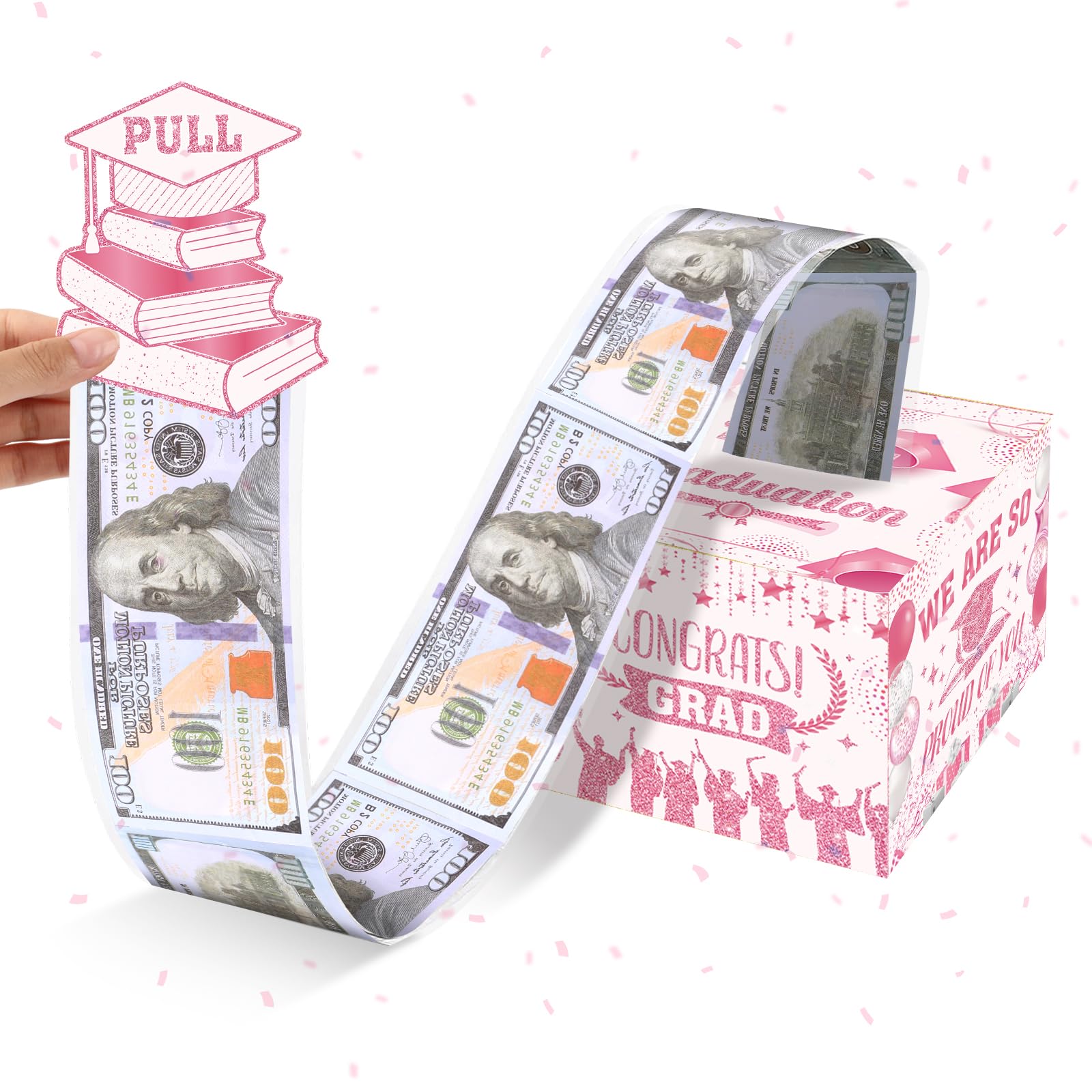 Graduation Money Box For Cash Gift Pull,Rose Pink Graduation Gifts Surprise Money Box With Pull Out Happy Graduation Congrat Gra