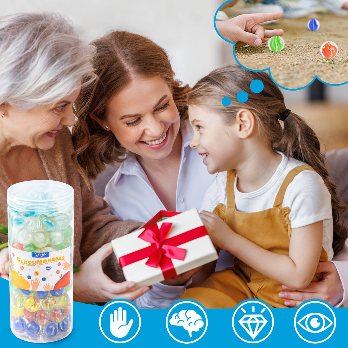Poplay 115Pcs Marbles Games For Kids, Glass Marbles With Gift Box For Board Games