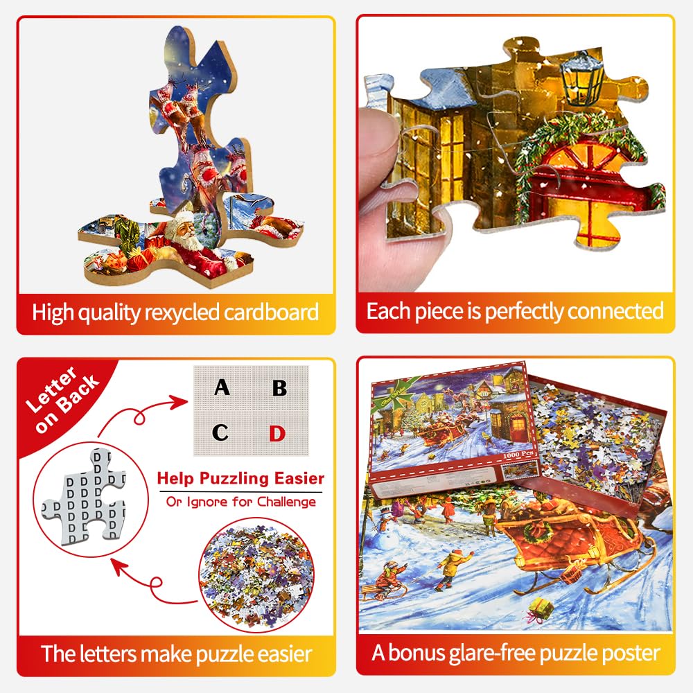 Huadada Jigsaw Puzzles For Adults 1000 Piece Jigsaw Puzzles For Adults Challenging Game (Christmas Elk)