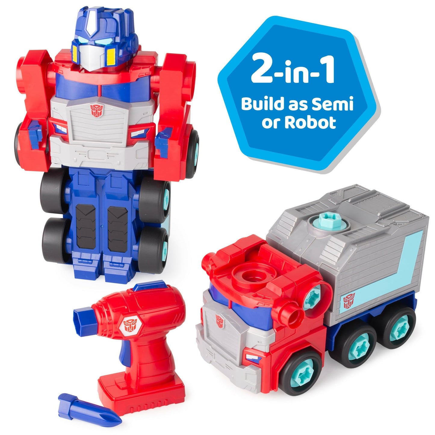 Build-A-Buddy Transformers Optimus Prime Building Toys - Stem Toys Including Toy Electric Drill And Aa Batteries - Transformers Toys - Robot Building Toys Ages 18 Months And Up