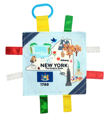 Baby Jack & Co 8X8” Learning Lovey Tag Toys For Babies - Baby Crinkle Toys - Crinkle Toys For Baby - Soft & Safe - Learn Usa State Facts - Ideal Baby Toy Bpa Free W/Stroller Clip (Newyork_8X8)
