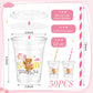 Foldtier 50 Pcs Baby Shower Party Disposable Plastic Cup 12 Oz Pink Bear Cups Thick Clear Cup Lids Straws Baby Shower Party Supp