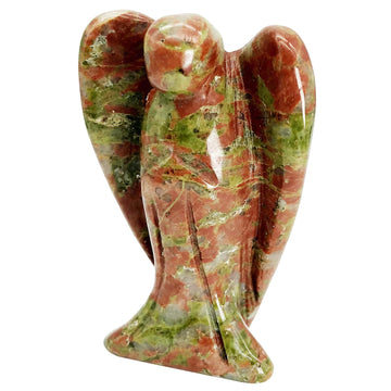 Fekuar Natural Unakite Guardian Angel Statue, Hand-Carved Healing Crystal Pocket Figurines Decoration 2 Inches