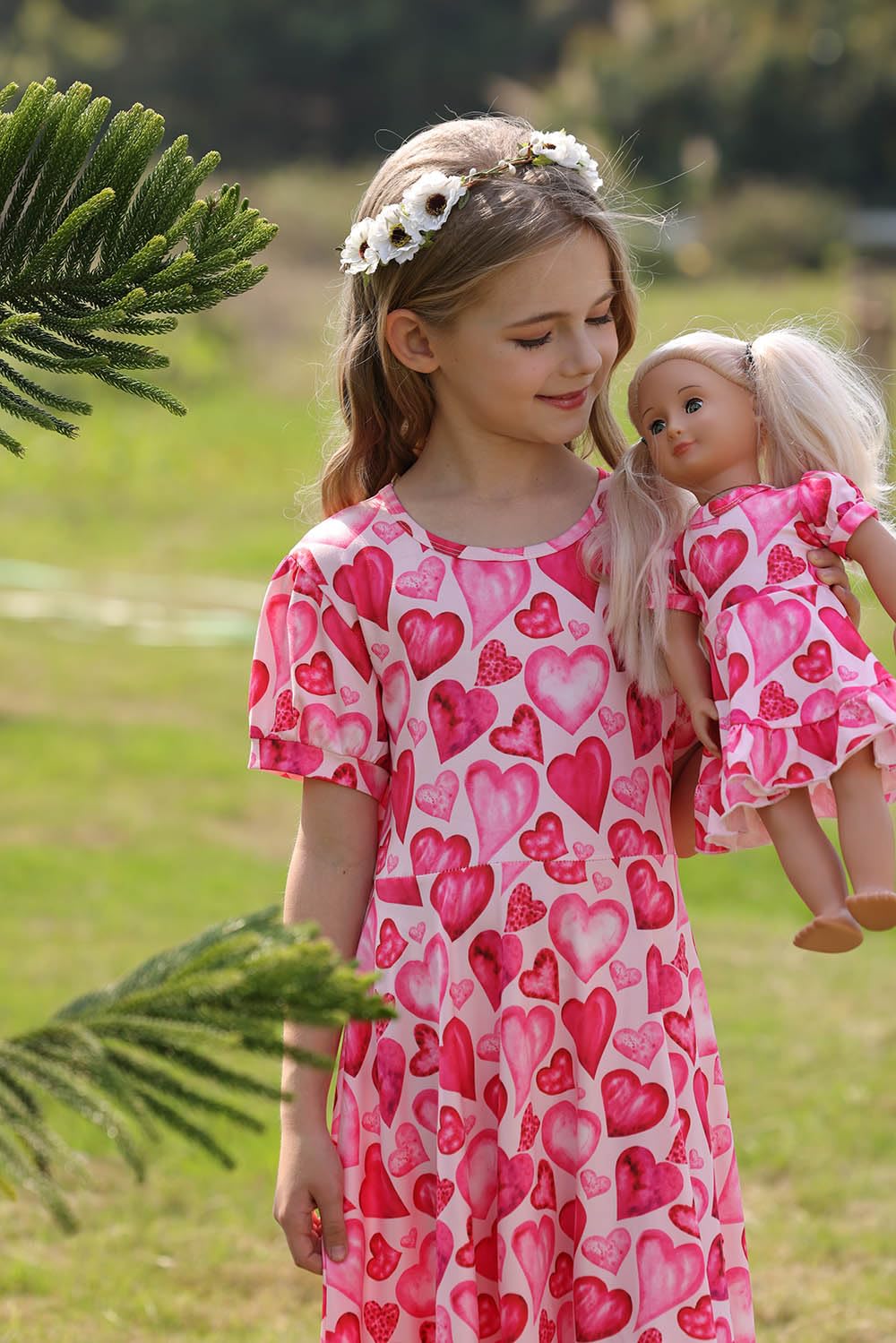 Bow Dream Girl Dress Pink Heart Unicorn With Matching American Girl Doll Clothes Accessories Size 130