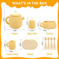 MCGMITT Tea Party Set for Little Girls, 15 Pcs Silicone Tea Set for Kids, Toddler Tea Set with Teapot Tea Cup Coasters Creamer S