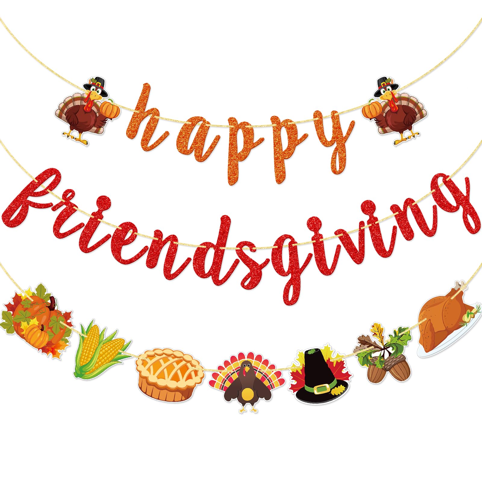 FOZEE Happy Friendsgiving Banner, Thanksgiving Friends Party Banner, Friendsgiving Turkey Decorations for Thanksgiving party, Fa