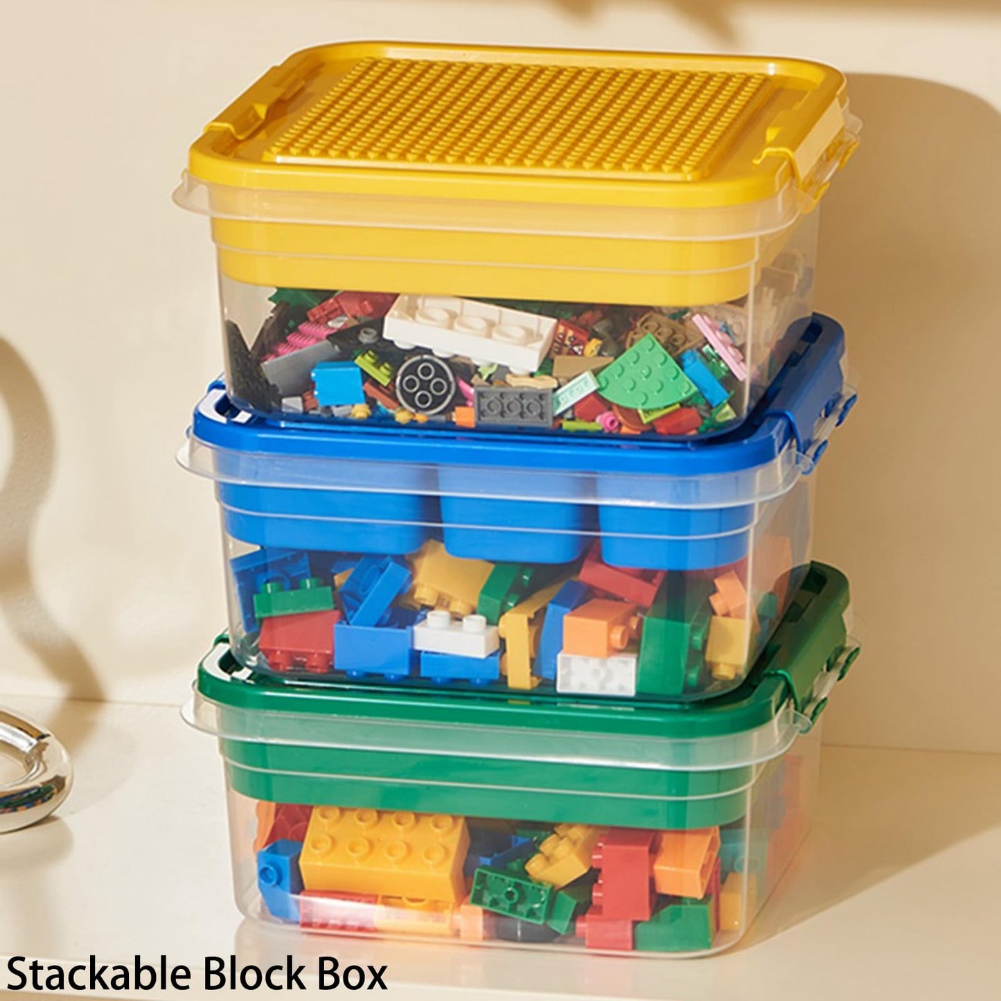 Storage Organizer Bins For Lego, Building Blocks Storage With Building Baseplate Lid, Storage Containers For Building Brick Storage Plastic Stackable Organizer Bin