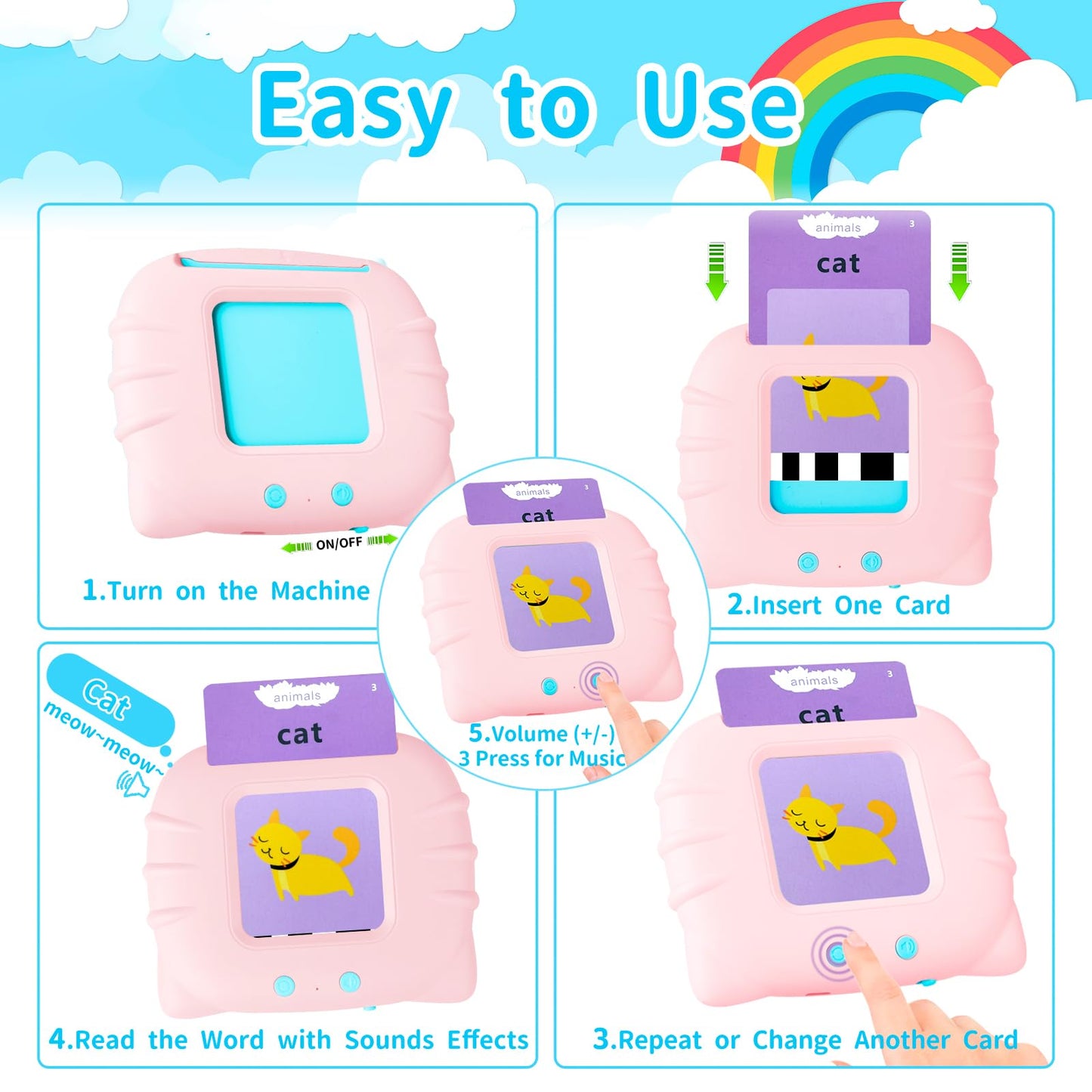 Toddler Talking Flash Cards For Kids With 224 Sight Words, Speech Therapy, Autism Sensory Toys, Learning Educational Gifts For A