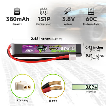 Ovonic 1S 380Mah Lipo Battery 3.8V 60C High Voltage Battery With Bt2.0 Plug For Rc Car Truck Rc Vehicles Boat Drone Rc Airplane