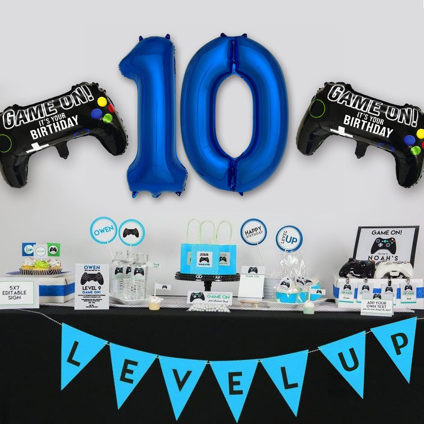 Navy Blue Video Game Party Supplies Boys 10Th Birthday Party Decorations- 2 Packs Game On Balloons With Dark Blue Number 10 Ball