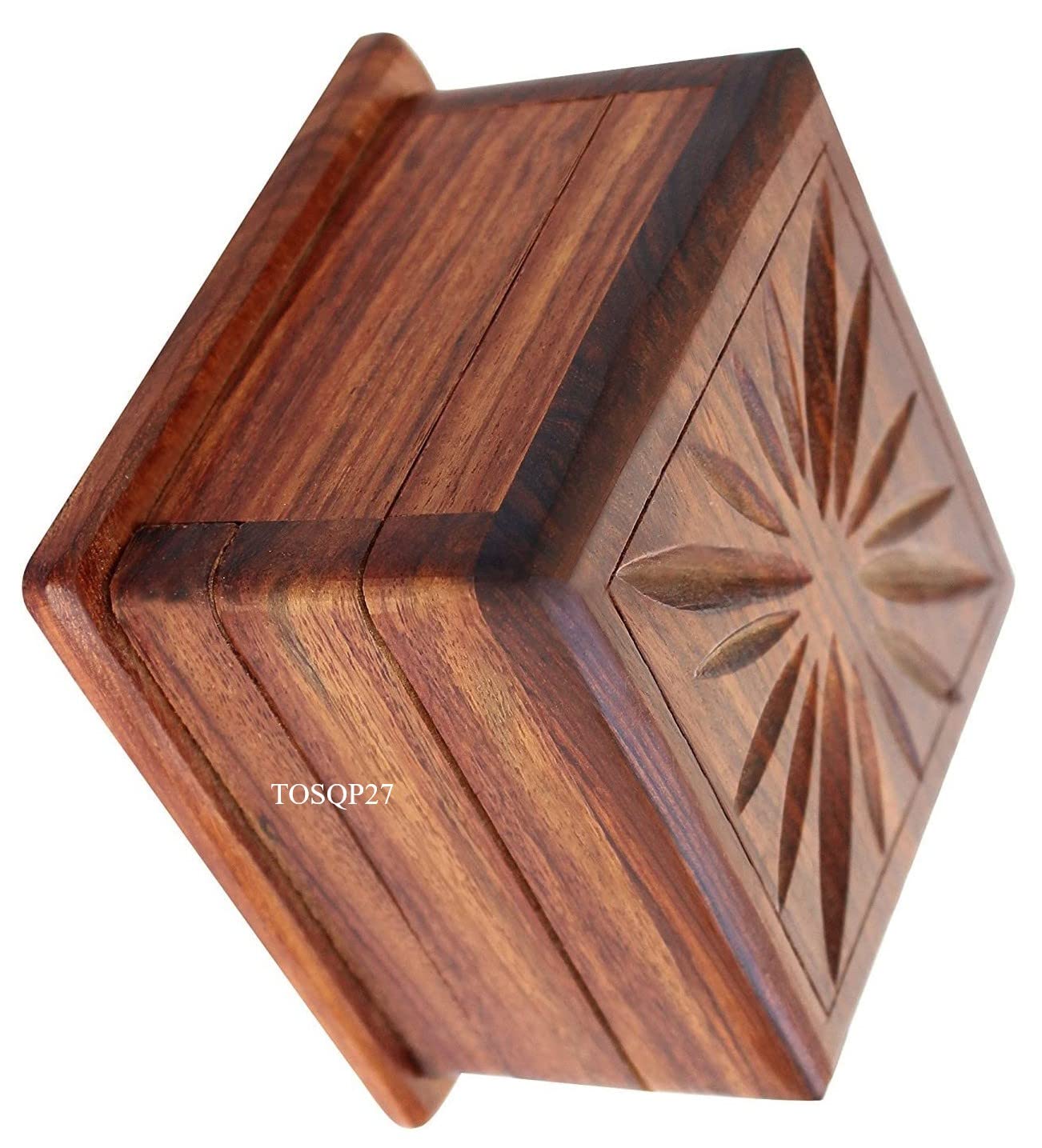 TOSQP27 Secret Box Brainteaser Puzzle Case, 4-Inch Rosewood Storage Organizer, Unique Gift for Her, Girlfriend, Men