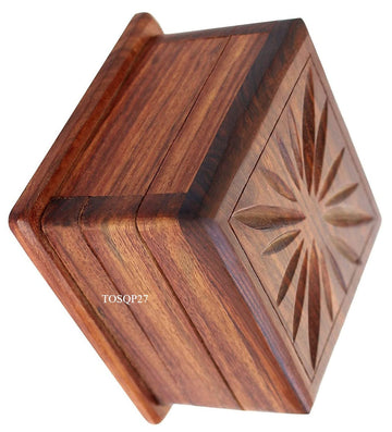 TOSQP27 Secret Box Brainteaser Puzzle Case, 4-Inch Rosewood Storage Organizer, Unique Gift for Her, Girlfriend, Men