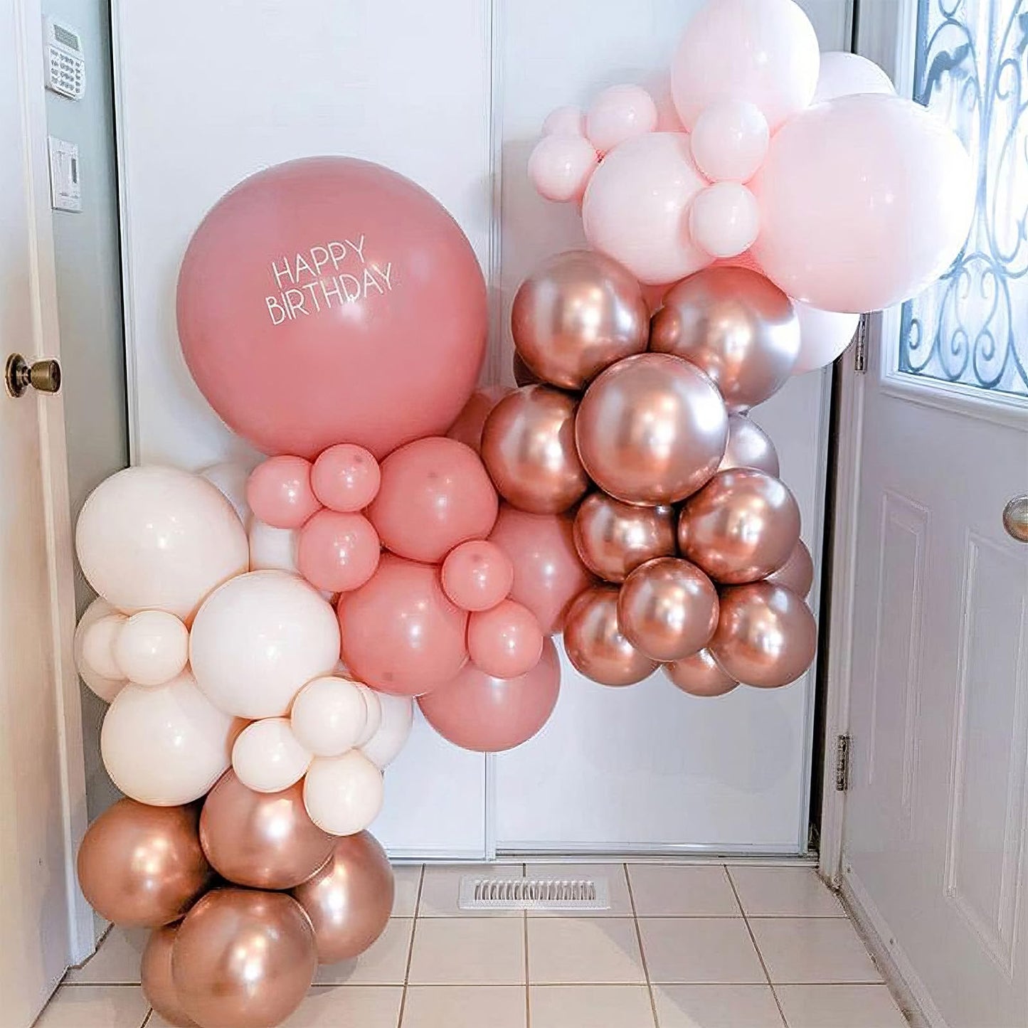 Dusty Pink Blush Balloons, Retro Boho Pink Balloons Cream White Balloon Pearl Light Pink And Metallic Rose Gold Confetti Balloon