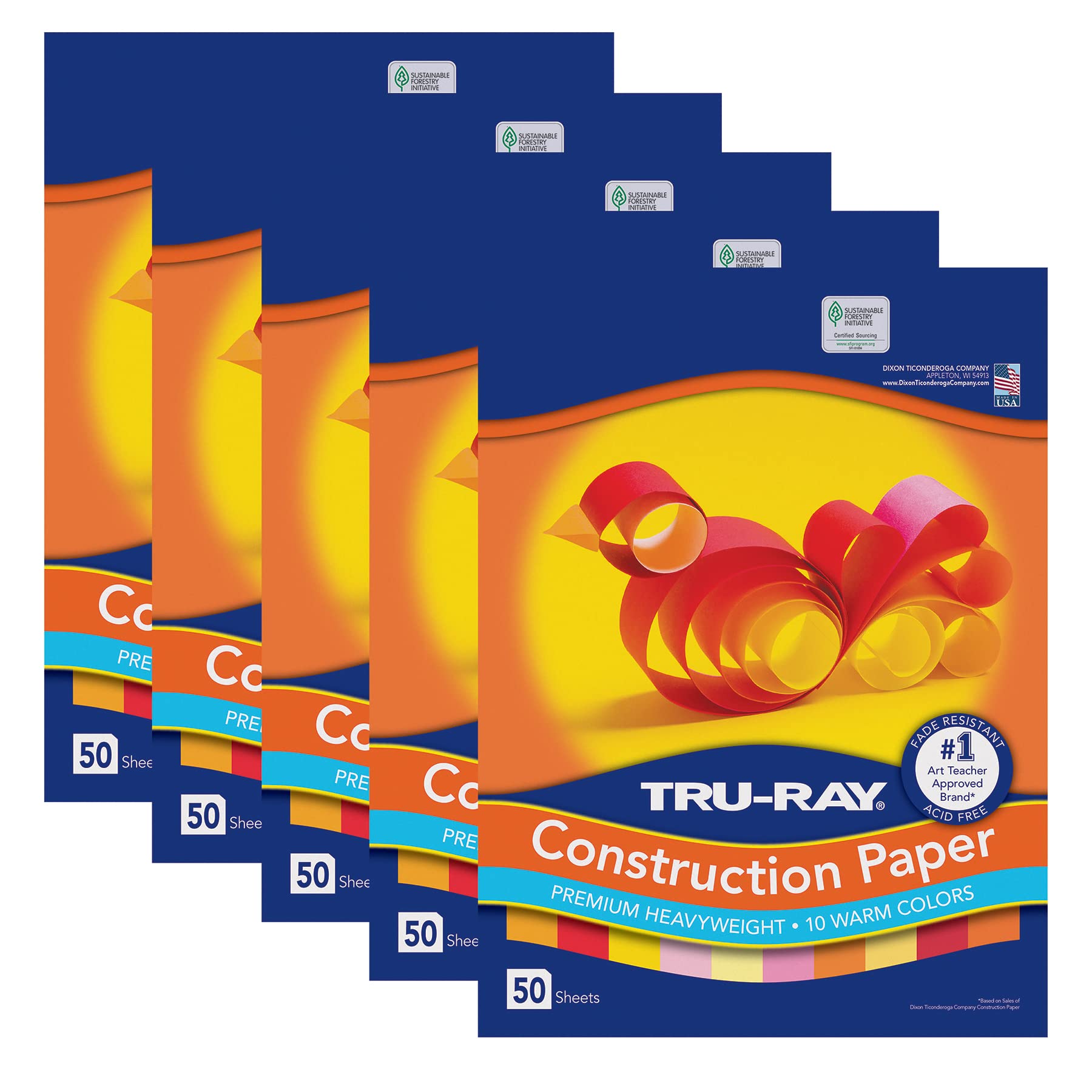 Tru-Ray Construction Paper, Warm Assorted, 9 x 12, 50 Sheets Per Pack, 5 Packs