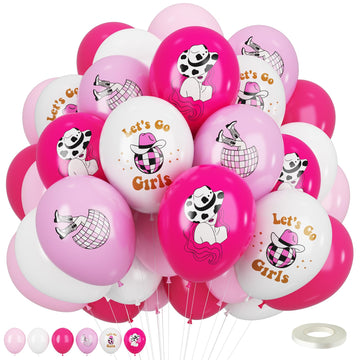 Cowgirl Balloons, 12 Inch Western Cowgirl Party Decorations Hot Pink Pastel Pink White Cow Party Balloons Cowgirl Print Balloons