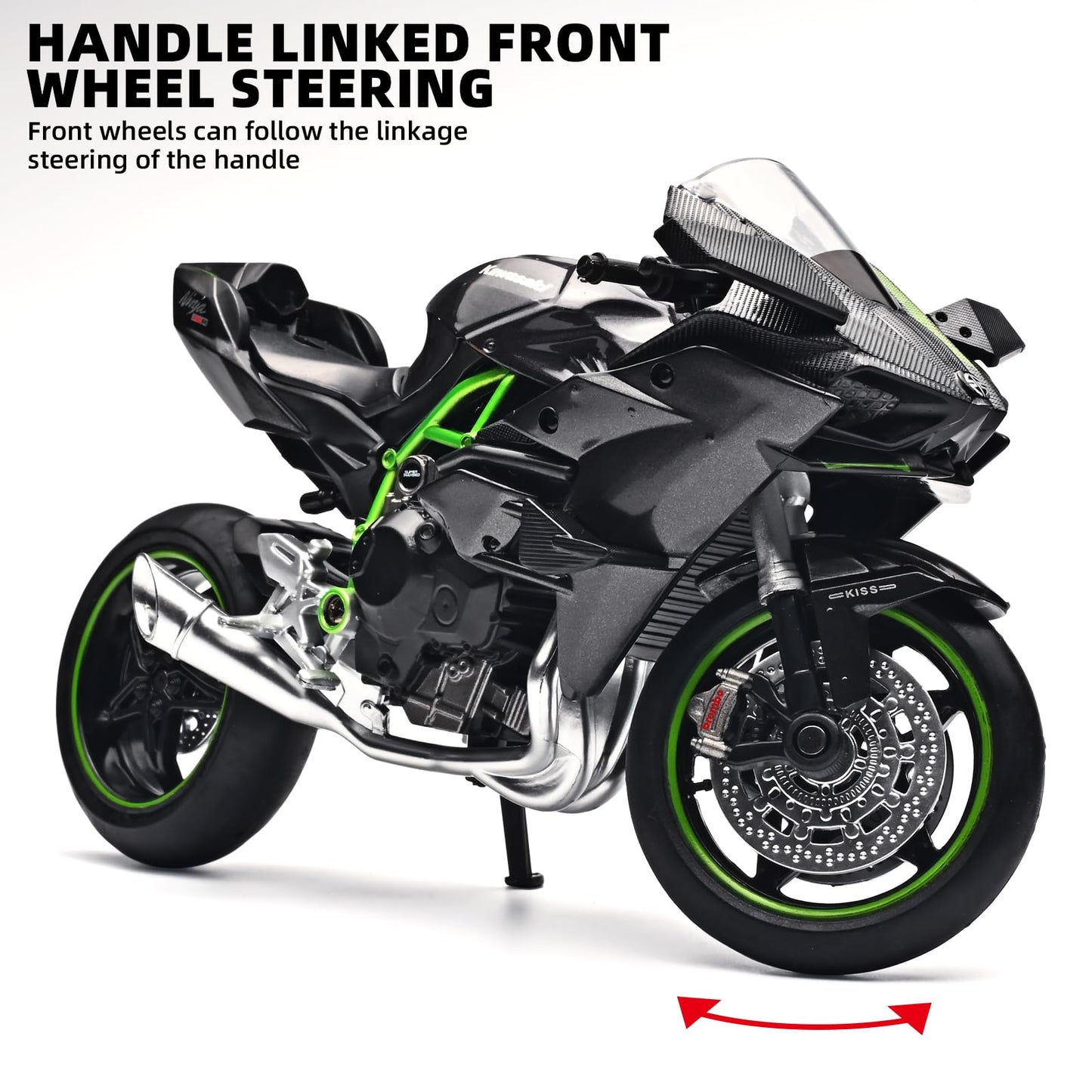 RZAPE Die Cast Motorcycle Model 1/12 Scale Motorcycle for Kawasaki Ninja H2R,Kawasaki H2R Toy Motorcycles Front Wheel Can Be Ste