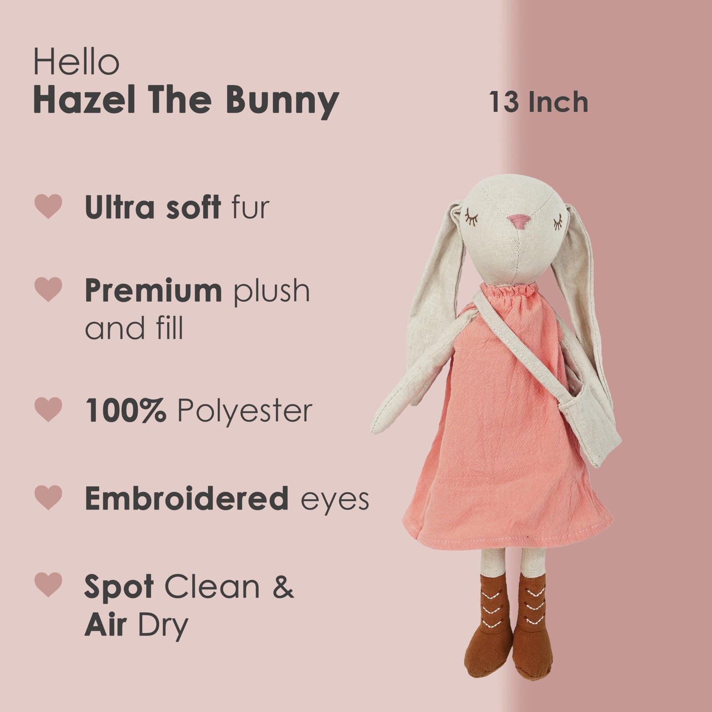Mon Ami Hazel The Bunny Stuffed Doll - 13'', Soft & Cuddly Plush Animal Doll, Use As Toy Or Room D  Cor, Great Gift For Kids Of