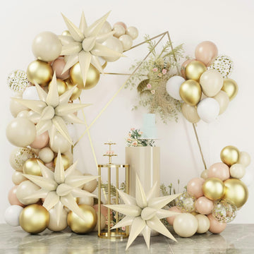 60 Pcs Cream Star Balloons Foil Starburst Balloons Explosion 12 Point Cone Balloons Large For Wedding Anniversary Backdrop Birth