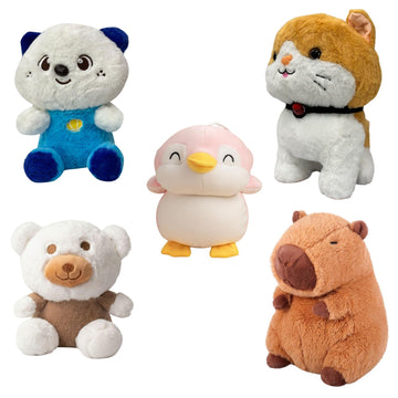 Eitheo Panda Blue Penguin Pink Capybara Teddy White Cat Yellow Pack 5 Soft Plush Stuffed Animals For Kids Boys Girls | Gift Set