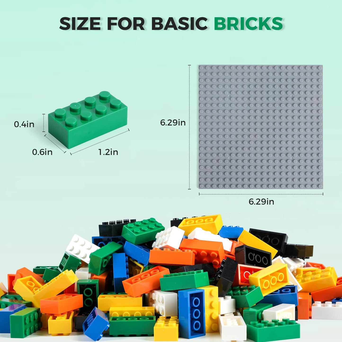 HUIZDQ 500 Piece Classic Building Bricks and 1 Gray Baseplate  2x4 Bricks Bulk Creative Building Toys  Blocks Bulk for Kids Ages 6+  7 Colors