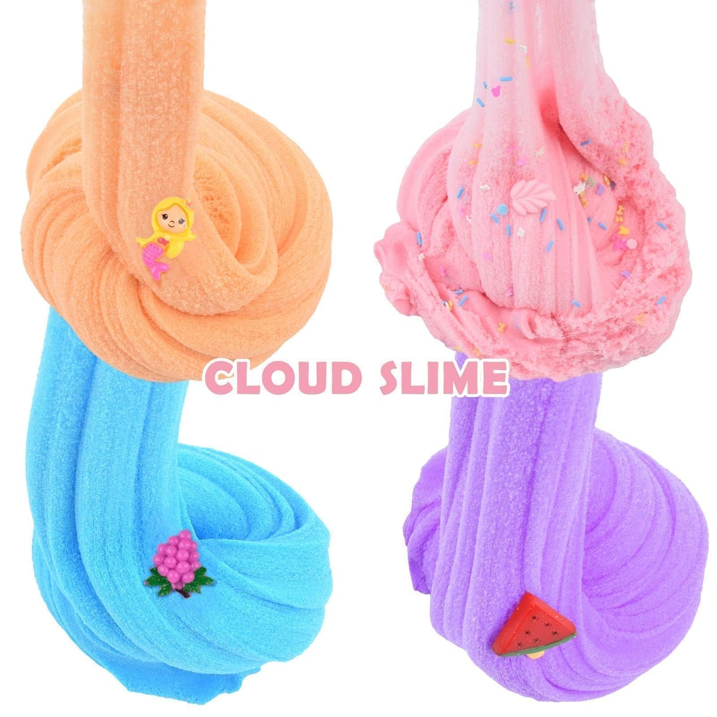 12 Pack Cloud Valentine'S Day Slime Kit, With Rainbow Cake Watermelon Grapes Butter Slimes Charms, Easter Slime For Girls And Bo