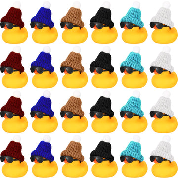 24 Pcs Mini Rubber Ducks In Bulk With 24 Sunglasses And 24 Hats, Yellow Small Mini Ducks Bathtub Toys Bath Toy For Cruise Baby Shower Kids Gift Holiday Birthday Party Favors