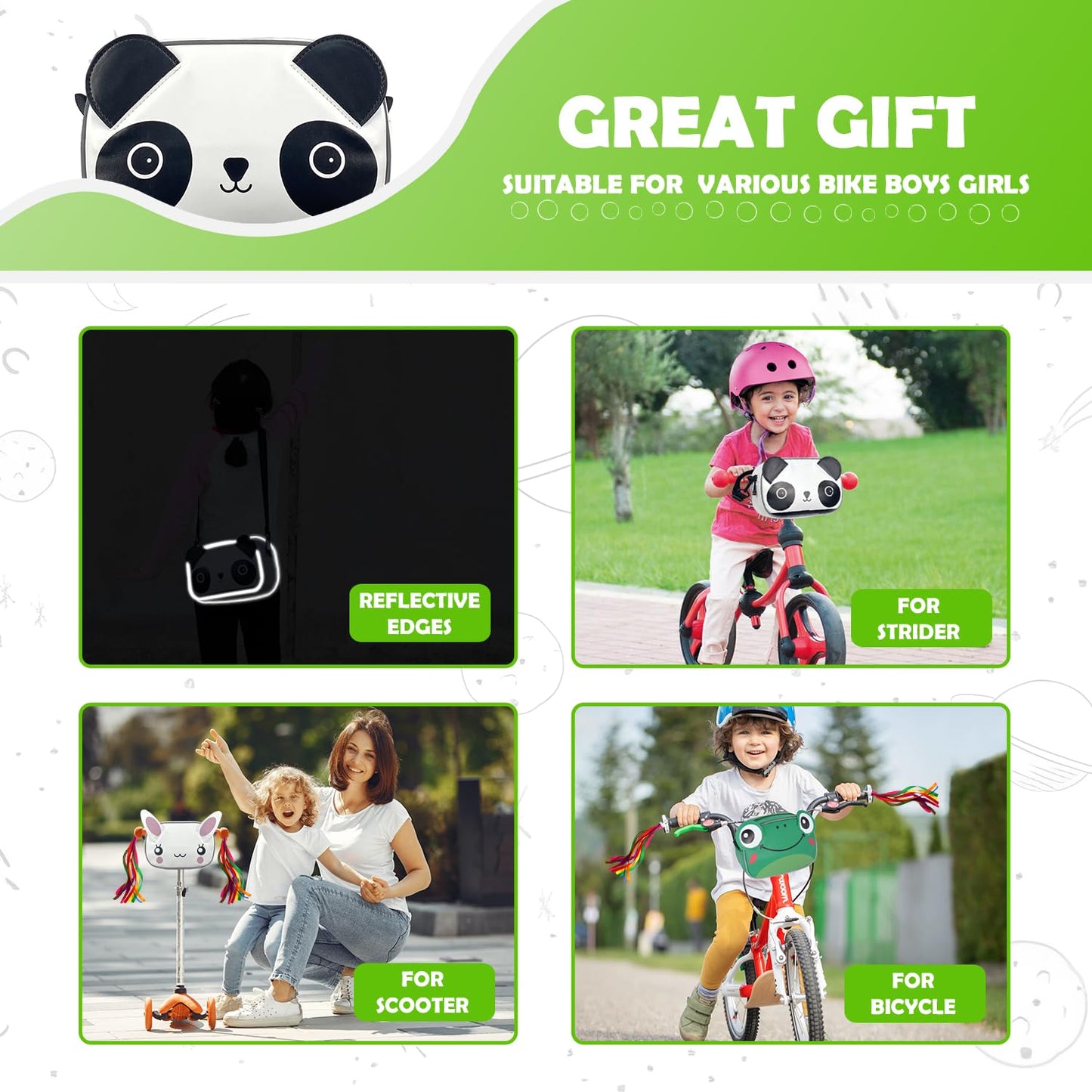TOURSLOV Kids Bike Basket, Water Resistant Bike Handlebar Bag, Scooter Basket Bicycle Basket Front Bike Accessories Gift for Boy