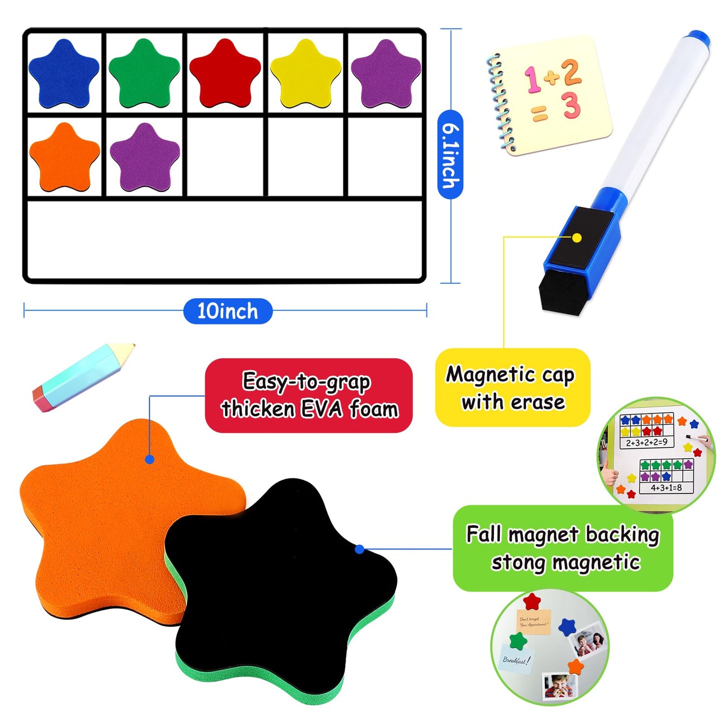 Looikoos Magnetic Ten-Frame Set,Math Manipulative Games For Elementary Classroom & Kindergarten,Early Education Math Enlightenment Toys, Math Aids Accessories Supplies For Classroom