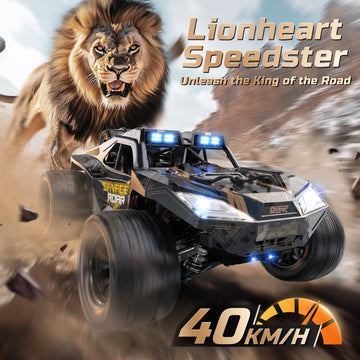 DEERC 1:14 All Terrain Fast RC Car, 40KPH High Speed RC Truck with LED Headlight for Boys, Offroad 2.4Ghz 4x4 Remote Control Car