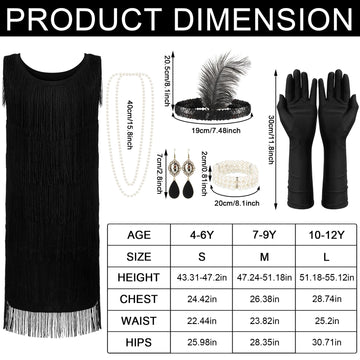 Xaatren 6 Pcs Girls 20'S Flapper Dresses Costume Set For Kids Aged 4-12 Fringed 1920'S Costume Accessories Halloween Costumes(Me