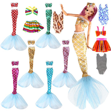 Sparkling Mermaid Doll Clothes Set - 11.5 Inch Doll Fashion Dresses For Girls - 11 Pcs Dolls Swimsuit Mermaid Clothes And Access