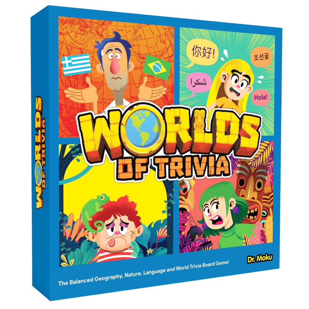 Worlds of Trivia Family Board Game - Educational Quiz with Balanced Questions - 2 to 4 mature-themed  Kid & Teen Players - Fun Facts & General Knowledge Brain Games