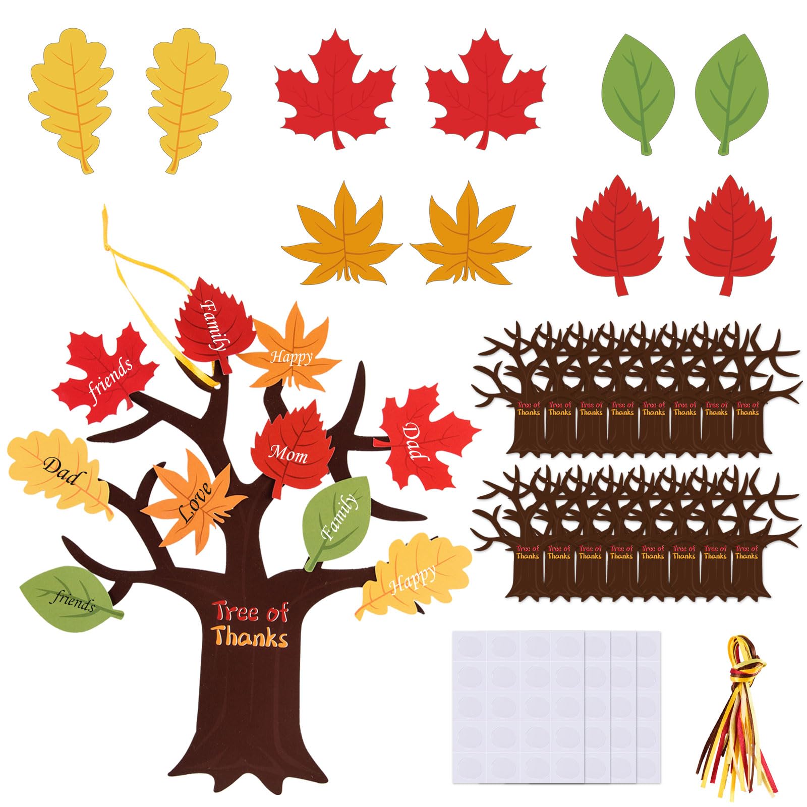 MixTeach 25 Sets Fall Thankful Trees Craft Kits Make Your Own Thanksgiving Tree Decors DIY Gratitude Hanging Ornament Leaf Cutou