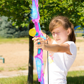 2 Pack Of Kids Bow And Arrow Set, Light Up Archery Toy Set With 14 Suction Cup Arrows & Standing Target, Perfect Kids Indoor And