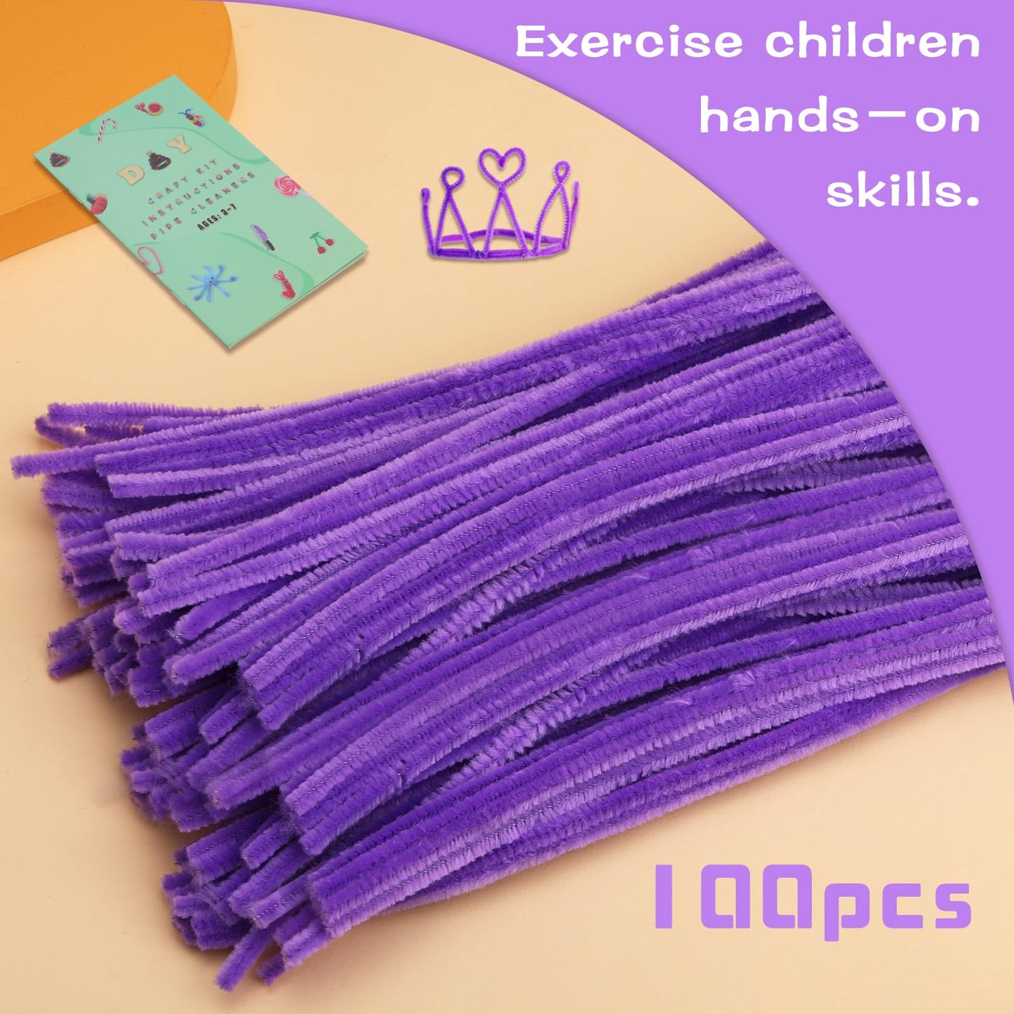 Giwrmu 100 Pieces Pipe Cleaners Chenille Stem, Light Purple Pipe Cleaners Craft, Fuzzy Sticks Craft Supplies, Colored Pipe Clean