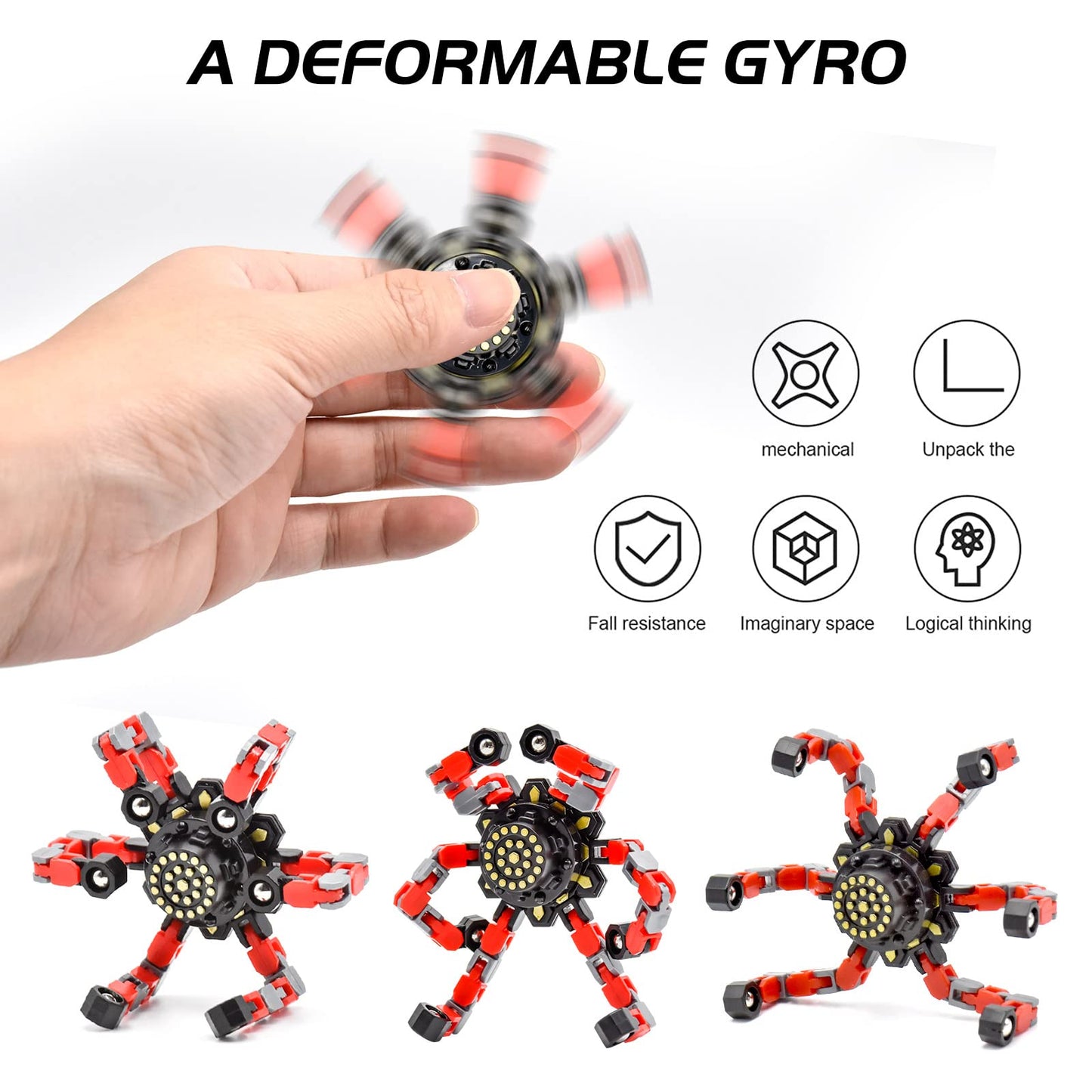 Tozong 4 Pcs Fidget Spinner Sensory Toys,Creative Top Spinning Stress Relief Hand Toy,Transformable Chain Mechanical Spiral Twis