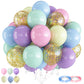 Pastel Balloons, 65 Pcs Pastel Color Balloons, Macaron Balloons Mit Glitter Gold Confetti Balloons For Easter Balloon Arch, Colo