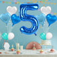 Biapian 40 Inch Blue Number 5 Balloons, Large Number 5 Balloon With 18'' Dark Blue And Silver Foil Heart Shape Balloons Helium F