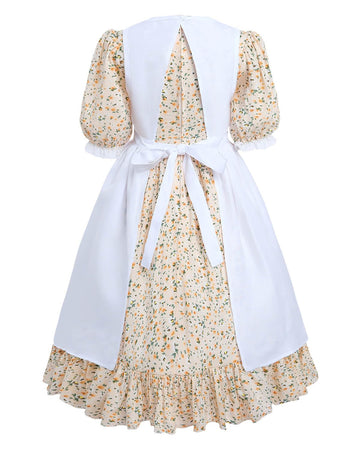 Nuoqi Colonial Costume Girls, Prairie Dress Girls Pioneer Dress Costume With White Apron 4-5, Orange Pink