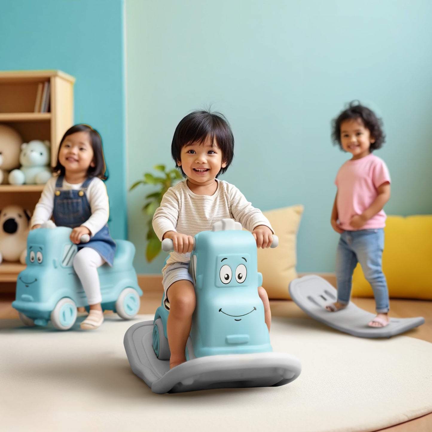 Happy Bear 3-In-1 Rock N Roll Ride-On | Push Car For 1 - 5 Years | Rocking Horse For Toddlers | Balance Board | Safe, Sturdy & F