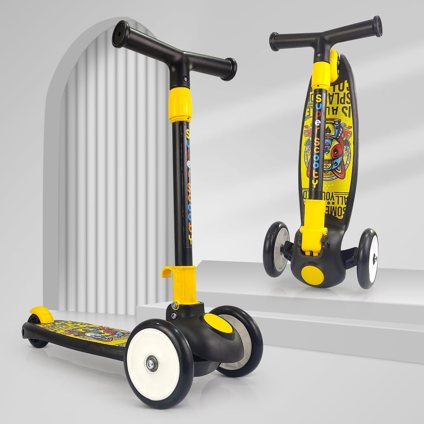 Nhr Smart Kick Scooter For Kids, 4 Adjustable Height Scooter, Foldable & Attractive Pu Wheels With Rare Brakes For Kids Age Upto