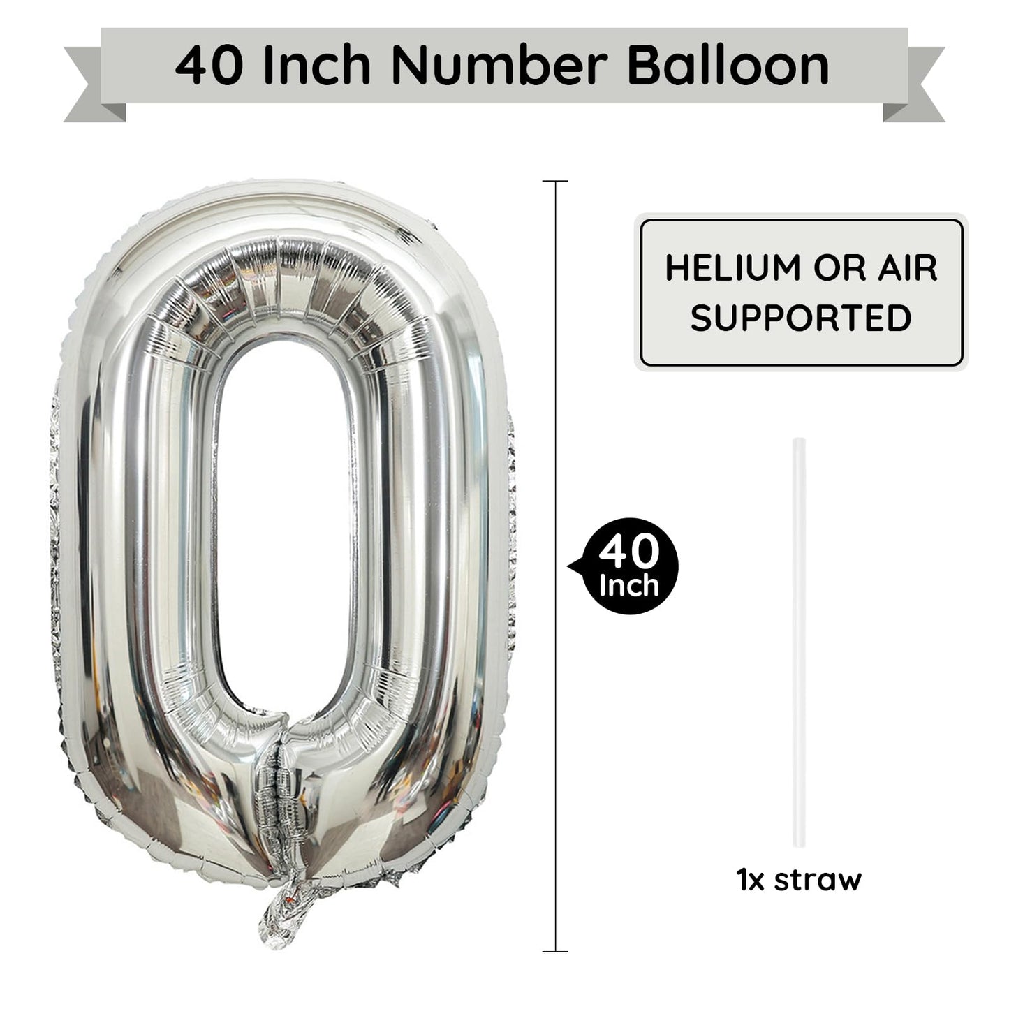 Paticool Silver Number 0 Balloon, 40 Inch Large Number Foil Mylar Balloons For Girl Boy Birthday Party Celebration Decorations S