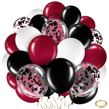 Sratte 60 Pcs 12 Inch Balloons Kit Confetti Latex Metallic Balloons With 2 Rolls Ribbon Party Favor For Memorial Day, Birthdays, Fourth Of July, Halloween Decorations(Black, Red, White)