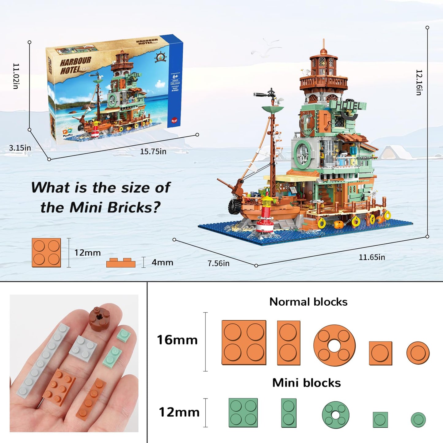 HSANHE Harbour Hotel Mini Bricks Building Kit  Ideas Creative Architecture Building Toys Birthday Gift for mature-themed Boys Girls -2142 Pieces