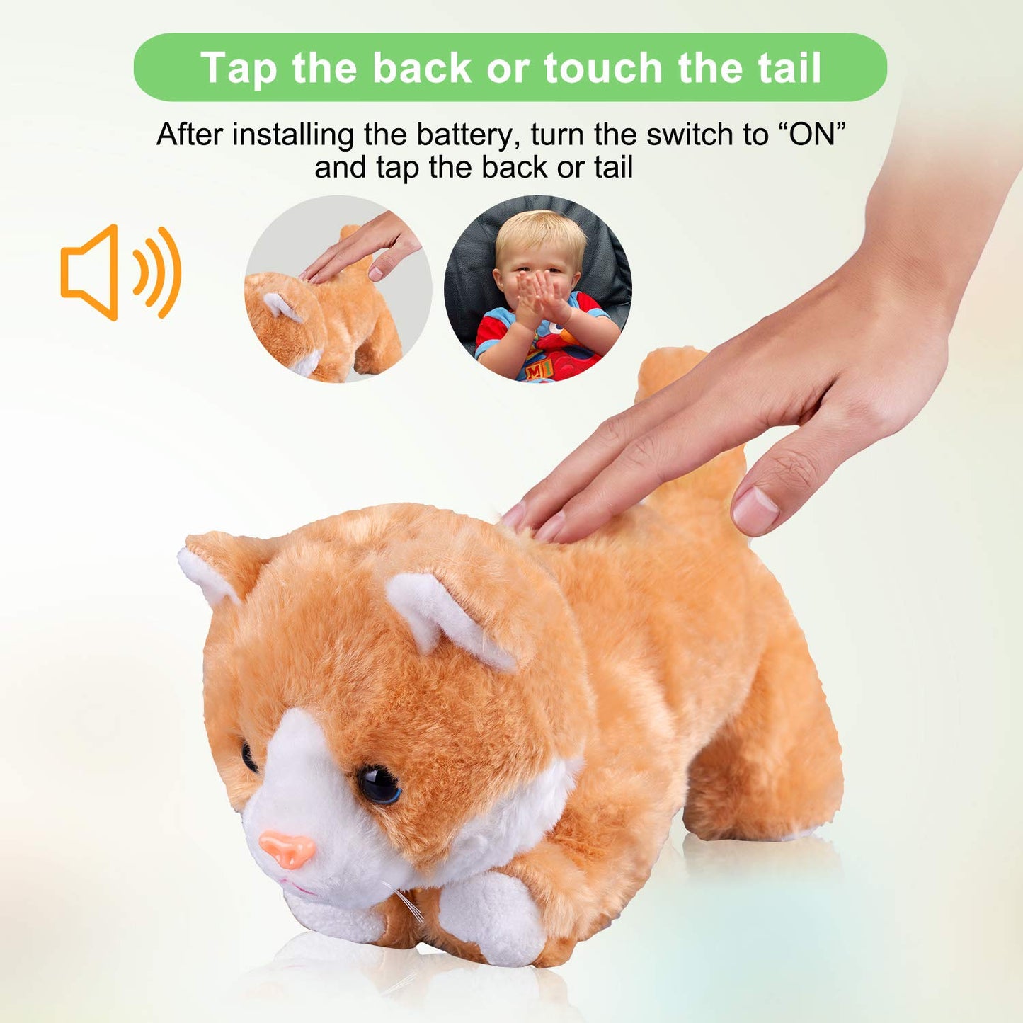 Yellow Robot Cat Plush Cat Stuffed Animal Interactive Cat Meow Kitten Touch Control, Electronic Cat Pet, Robotic Cat Cat Kitty Toy, Animated Toy Cats For Girls Baby Kids L:12'