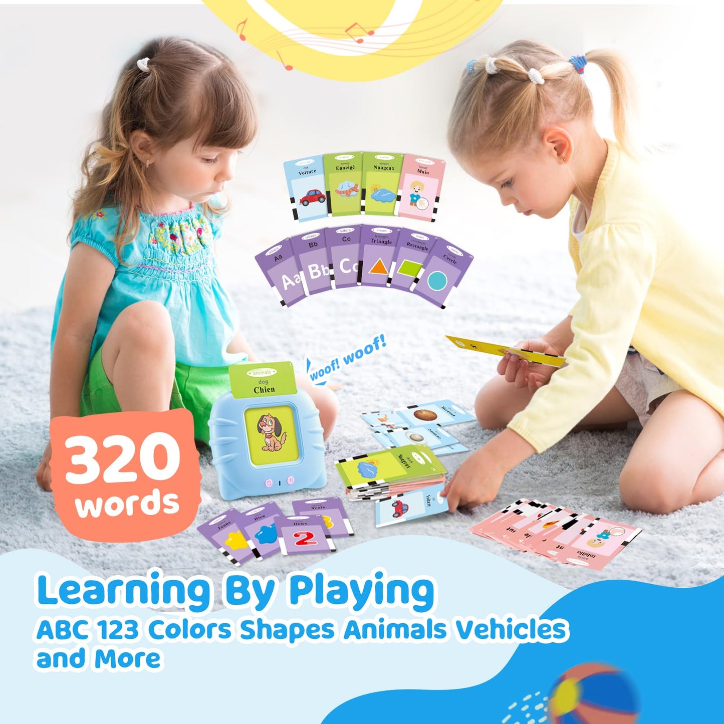 TimingSXD Bilingual Flash Cards - French & English Learning Toy, 4.72x3.54in, Blue, Ages 2+