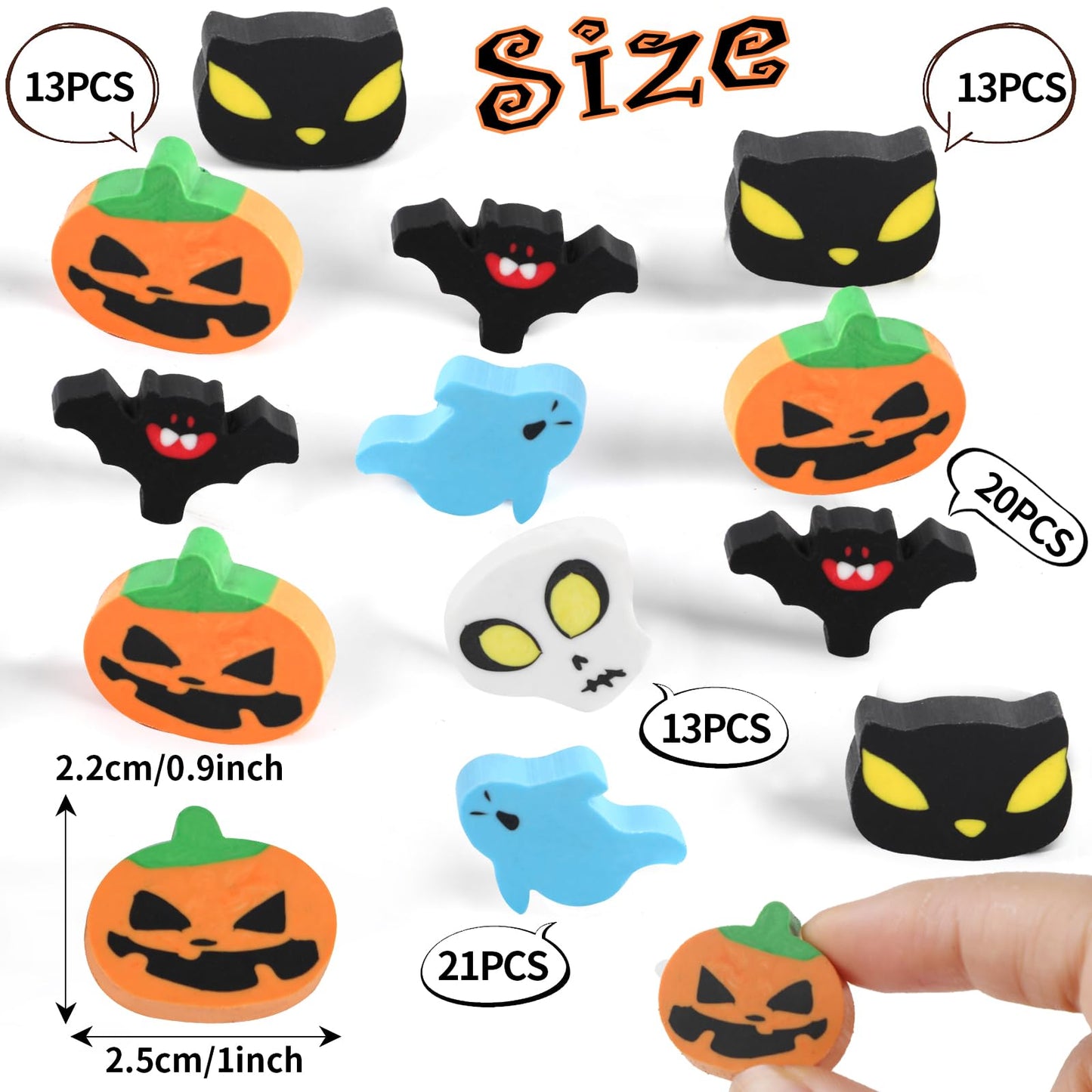 FOIMAS 80pcs Halloween Erasers,Pumpkin Ghost Skull Rubber Erasers for Halloween Trick or Treat Goodie Bag Filler