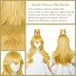 Princess Wig Blonde Wigs For Kids Girls, 22 Inch Long Golden Curly Kids' Cosplay Wave Wig With Crown Headband + Ear Clips + Broo